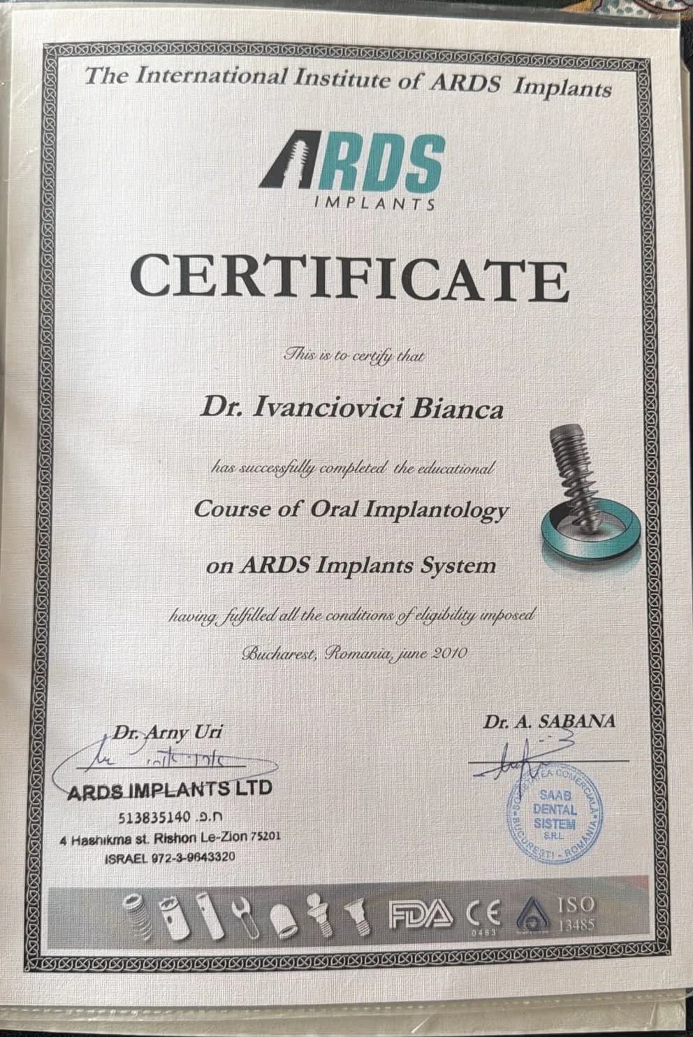 Course of Oral Implantology – ARDS Implants System